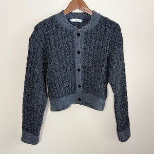 Mango MNG Cropped Ribbed Knit Cardigan Gray Button Front Medium